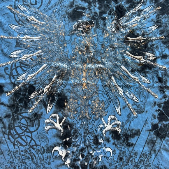 2000s allover screen printed and tie dyed monarchy/affliction style T-shirt - Picture 2 of 8